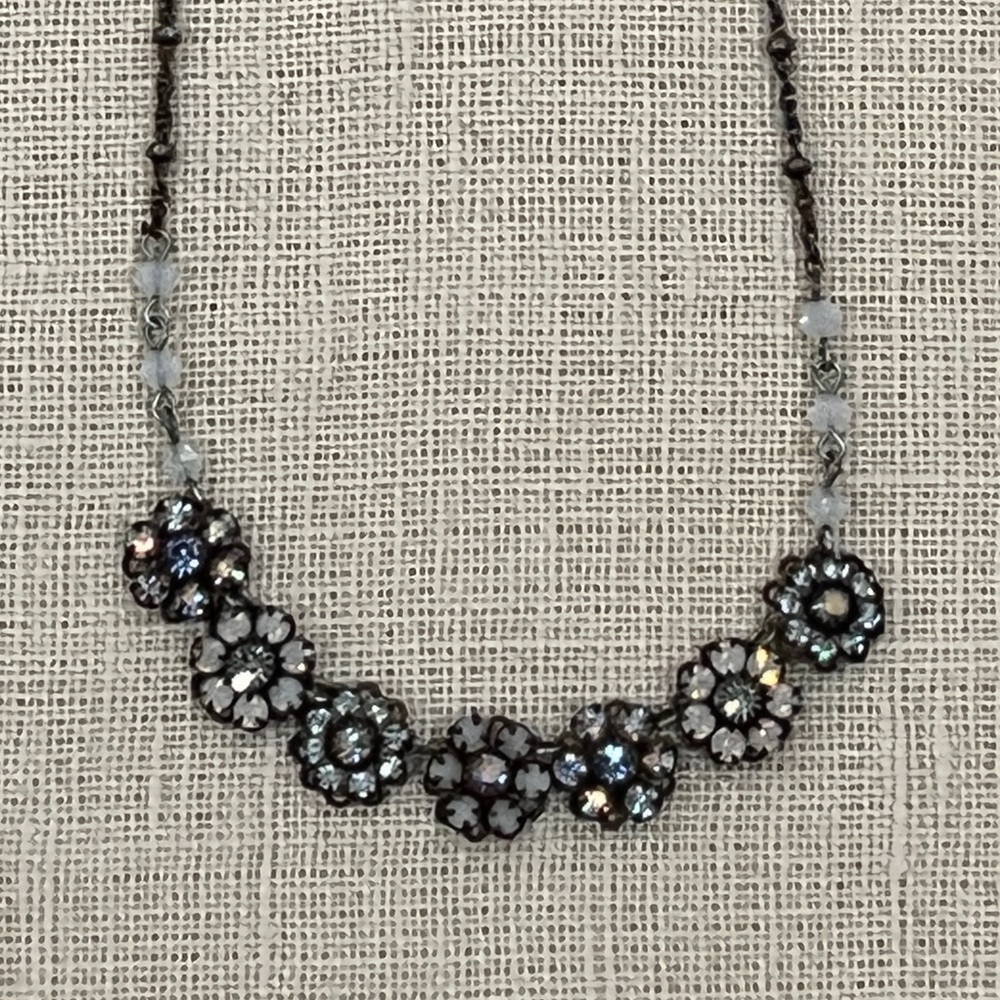 Antiqued Silver and Swarovski Crystal Liz Palacios Signed Necklace